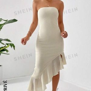 SHEIN ruffle hem bodycon tube dress crème